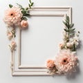 Rectangle frame with corner flowers on white background Generative AI.