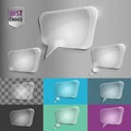 Rectangle glass speech bubble icons with soft shadow on gradient background . Vector illustration EPS 10 for web.