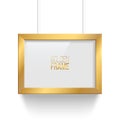 Rectangle golden picture or photo frame isolated on transparent background. Vector design element.