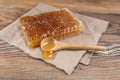 Rectangle Honey Comb and Wooden Spoon of Honey Royalty Free Stock Photo