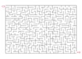 Rectangle labyrinth with entry and exit. Line maze game. Hard -Medium complexity. Kids maze puzzle, vector illustration