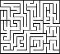 Rectangle labyrinth with entry and exit. Line maze game. Medium complexity. Vector