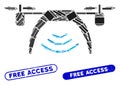 Rectangle Mosaic Drone WiFi Repeater with Grunge Free Access Seals Royalty Free Stock Photo