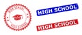 HIGH SCHOOL Round and Rectangle Seals with Corroded Textures and Icon Inside Royalty Free Stock Photo