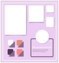 Rectangle and round shape violet color mood board template for calendar