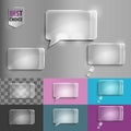 Rectangle set of glass speech bubble icons with soft shadow on gradient background . Vector illustration EPS 10 for web. Royalty Free Stock Photo