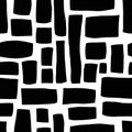 Rectangle shapes monochrome hand drawn abstract seamless vector pattern. Black blocks on white background. Hand drawn background Royalty Free Stock Photo