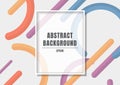 Rectangle white frame on blue, orange, purple, yellow color geometric circle and rounded line abstract background