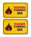 Rectangle yellow signs - warning and danger flammable gas