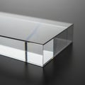 A rectangular acrylic or glass block is placed on a dark, smooth surface. The block is Royalty Free Stock Photo