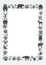 Rectangular animal-themed frame with silhouettes of wildlife such as bears, deer, Royalty Free Stock Photo