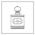 Rectangular antique glass perfume bottle with round cap. Black and white fashion sketches. Vector illustration Royalty Free Stock Photo