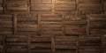 Rectangular arranged warm brown wood boards or planks randomly shifted surface background texture, empty floor or wall hardwood