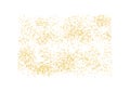 Rectangular backdrop Golden texture crumbs. Gold dust scattering on a white background. Particles grain or sand assembled. Vector