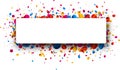 Rectangular background with colorful confetti.