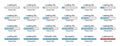 Percentage loading rectangular bar infographics set progressing from 0 to 100 percent with a difference of 5% in blue color.