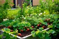 Rectangular beds strawberry garden plant. Generate Ai