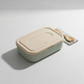 Rectangular bento-style lunchbox with a beige lid and subtle rounded edges. The base Royalty Free Stock Photo