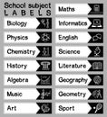 Labels with names and icons of school subjects Royalty Free Stock Photo