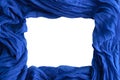 Rectangular blank for background. Blue fabric. Crumpled cotton. White isolate Royalty Free Stock Photo