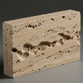 A rectangular block of travertine limestone with a rough, textured surface featuring Royalty Free Stock Photo