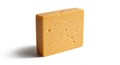 A rectangular block of yellow cheese with small holes and a textured surface isolated on a white background Royalty Free Stock Photo