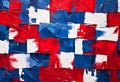Rectangular blocks are arranged in a grid pattern, painted with red, white, and blue colors, resembling a national flag. Royalty Free Stock Photo