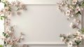 a rectangular boiserie frame adorned with delicate flowers along its edges, against a soft-colored backdrop, set against