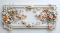 a rectangular boiserie frame adorned with delicate flowers along its edges, against a soft-colored backdrop, set against
