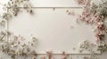 a rectangular boiserie frame adorned with delicate flowers along its edges, against a soft-colored backdrop, set against