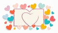 rectangular card with heart outline and red border surrounded by colorful hearts Royalty Free Stock Photo