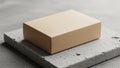 Rectangular cardboard box in a neutral beige color rests on a textured Royalty Free Stock Photo