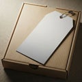 Rectangular cardboard box is resting on a textured surface. On Royalty Free Stock Photo
