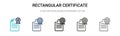 Rectangular certificate icon in filled, thin line, outline and stroke style. Vector illustration of two colored and black