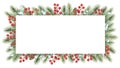 Christmas holiday frame decorated with snowy evergreen sprigs and bright red berries Royalty Free Stock Photo