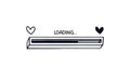 Rectangular 3d loading bar with a heart empty and full. Hand-drawn progress bar with love. Black on white doodle web