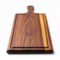 Rectangular Dark Brown Wooden Cutting Board with Handle on White Surface Royalty Free Stock Photo