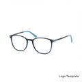 Rectangular eyeglasses with a black frame and light blue accents on the arms. The Royalty Free Stock Photo