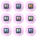 Rectangular eyeshadow palettes vector flat icon set