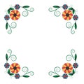 Rectangular floral border frame template with decorative corners. Vector design illustration.