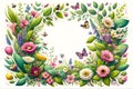 rectangular floral frame with butterflies and various flowers