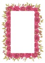 Rectangular floral frame made of dahlias, foliage, dried flowers and rose hips.