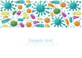 Rectangular flyer, banner. Set of cartoon microbes in hand draw style. Coronavirus, bacteria Royalty Free Stock Photo