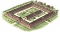Rectangular fort layout with red brick walls and a central courtyard. The buildings Royalty Free Stock Photo