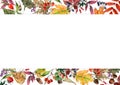 Rectangular frame autumn leaves rowan, maple, acorns, linden seeds, viburnum, wild grapes. Hand drawn watercolor. Royalty Free Stock Photo