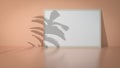 Rectangular frame background at the table near the wall with palm leaf shadow for display your projects.