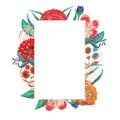 Rectangular frame of bright tropical and Mexican gouache flowers Royalty Free Stock Photo