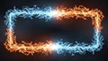 Rectangular Frame of Contrasting Blue and Orange Flames on Dark Background Keywords: fire, flame, frame, border Royalty Free Stock Photo