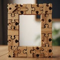 Terlocking wooden puzzle pieces, each shaped with traditional puzzle Royalty Free Stock Photo