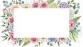 Rectangular floral frame with soft pink roses lilies hydrangeas and eucalyptus leaves on a white background with watercolor Royalty Free Stock Photo